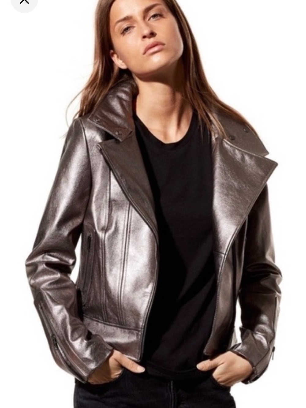 Mackage Metallic Charcoal Leather Moto Jacket